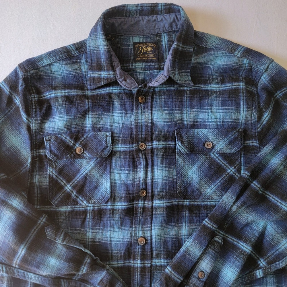 Jachs MFG Mens Heritage Flannel Shirt XL Blue Black Plaid Cotton Button Down